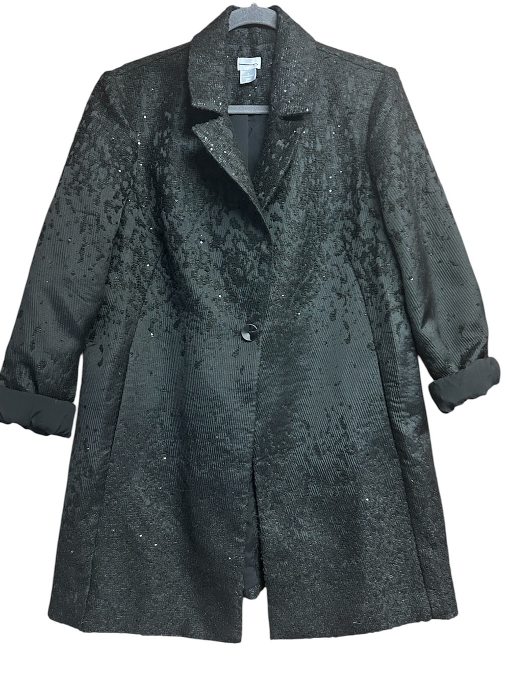 Chico’s Black Tweed and Sequin Winter Jacket